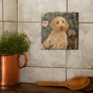 Goldendoodle Garden Tapestry Birthday Party Tile