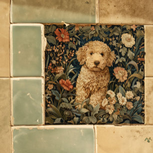 Goldendoodle Garden Tapestry Doodle Puppy Tile