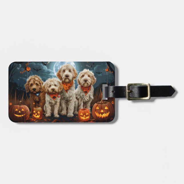 Goldendoodle Halloween Spooky  Luggage Tag (Front Horizontal)