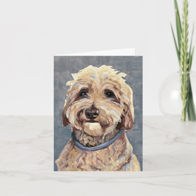 Goldendoodle Hand-Painted on Canvas Note Card (Front)