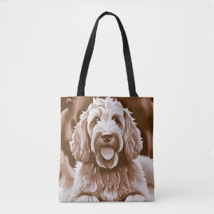 Goldendoodle Happy Dog warm neutral colors  Tote Bag