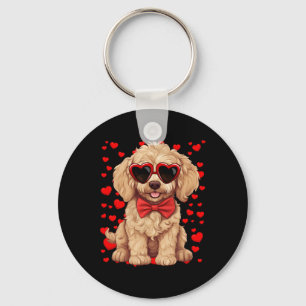 Goldendoodle Heart Sungles Bow Tie Valentine's Day Keychain