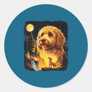 Goldendoodle Howling Moon Vintage Funny Classic Round Sticker