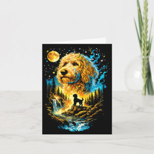 Goldendoodle howling to the moon vintage funny card