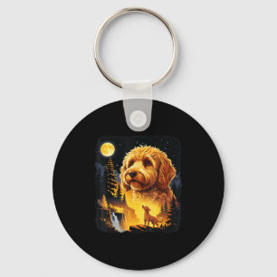 Goldendoodle howling to the moon vintage funnyGold Keychain