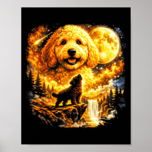 Goldendoodle Howling To The Moon Vintage Mystical Poster