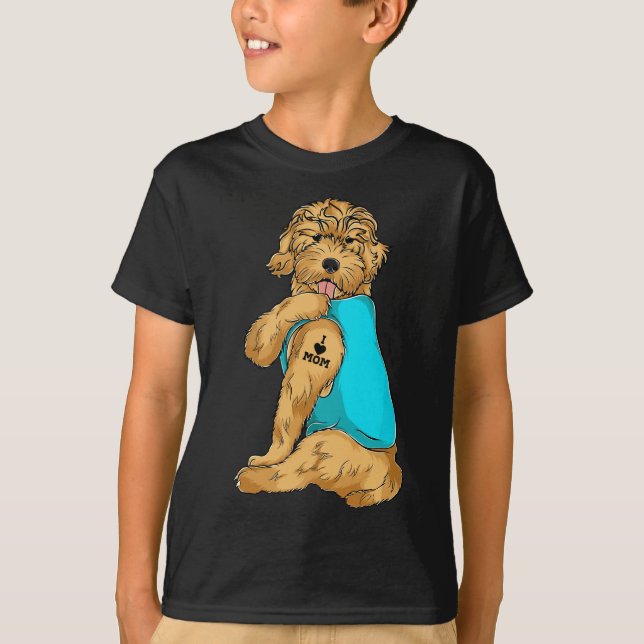 Goldendoodle I Love Mom Tattoo Apparel, Dog Mom Gi T-Shirt (Front)