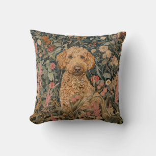 Goldendoodle in a William Morris Style Garden Throw Pillow