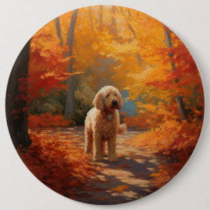 Goldendoodle in Autumn Leaves Fall Inspire  6 Inch Round Button