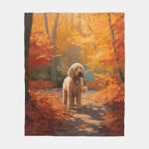 Goldendoodle in Autumn Leaves Fall Inspire Fleece Blanket