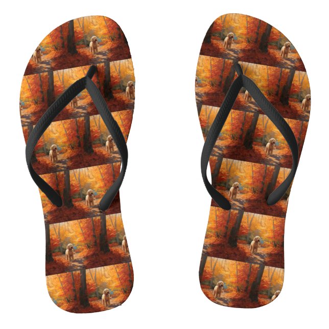Goldendoodle in Autumn Leaves Fall Inspire  Flip Flops (Footbed)