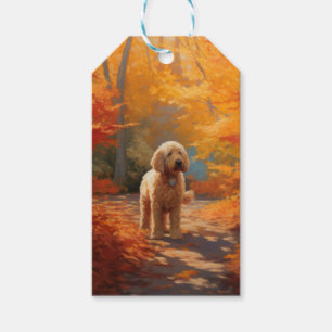 Goldendoodle in Autumn Leaves Fall Inspire  Gift Tags