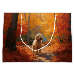 Goldendoodle in Autumn Leaves Fall Inspire  Large Gift Bag