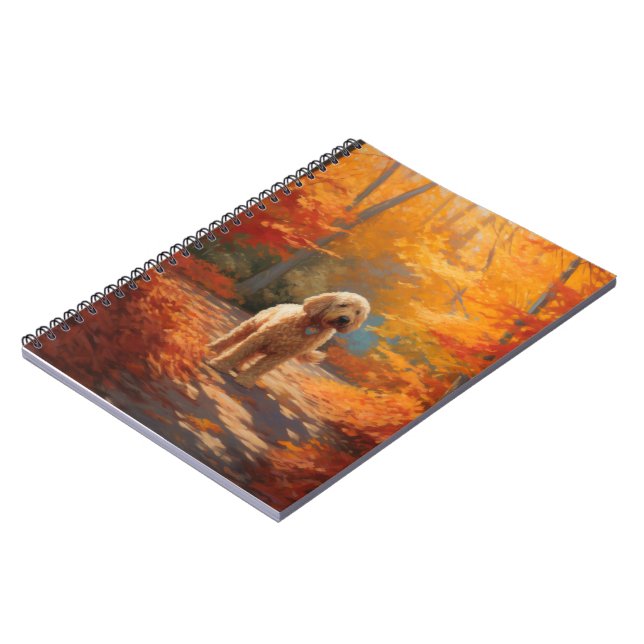 Goldendoodle in Autumn Leaves Fall Inspire  Notebook (Left Side)