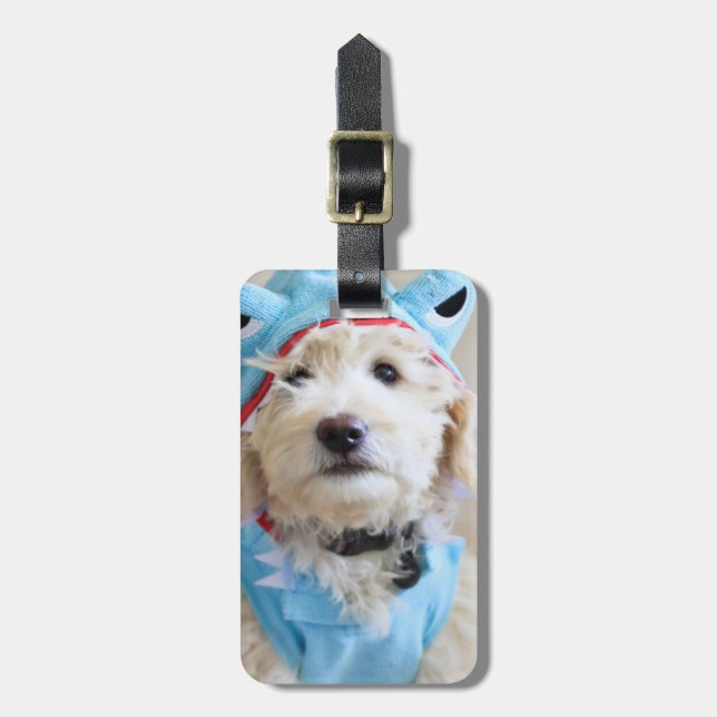 Goldendoodle In Shark Costume Luggage Tag (Front Vertical)