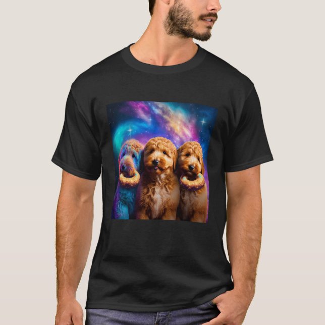 Goldendoodle In Space With Donuts Cute Doodle Boys T-Shirt (Front)