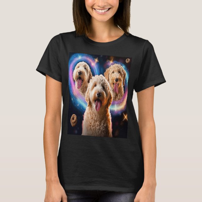 Goldendoodle In Space With Donuts Cute Doodle Boys T-Shirt (Front)