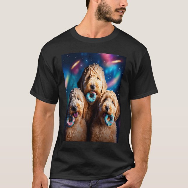 Goldendoodle In Space With Doughnuts Cute Doodle B T-Shirt (Front)