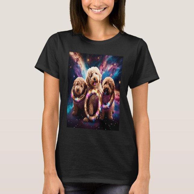 Goldendoodle In Space With Doughnuts Cute Doodle B T-Shirt (Front)