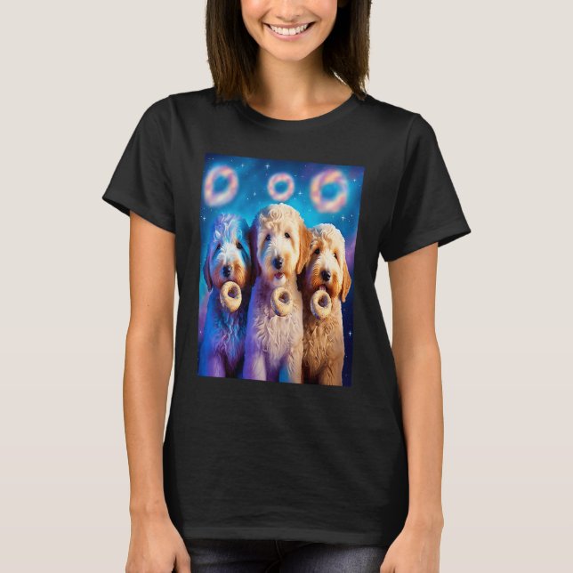 Goldendoodle In Space With Doughnuts Cute Doodle B T-Shirt (Front)