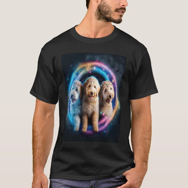 Goldendoodle In Space With Doughnuts Cute Doodle B T-Shirt (Front)