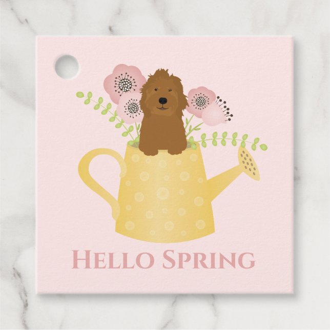 Goldendoodle In Watering Can Favour Tags (Front)