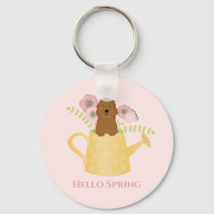 Goldendoodle In Watering Can Keychain