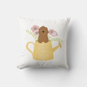 Goldendoodle In Watering Can Throw Pillow