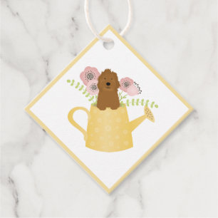Goldendoodle In Watering Can Yellow Favour Tags