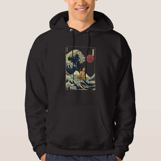 Goldendoodle Japanese Kanagawa Wave  Surf Dog Hoodie (Front)