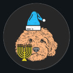 Goldendoodle Menorah Jewish Animal Pet Dog Classic Round Sticker<br><div class="desc">Goldendoodle Menorah Jewish Animal Pet Dog</div>