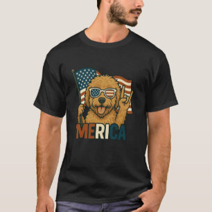 Goldendoodle Merica American Flag 4th Of July Dog  T-Shirt