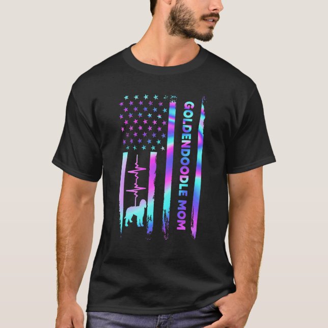 Goldendoodle Mom American Flag Tie Dye Mother's Da T-Shirt (Front)
