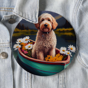 Goldendoodle on a Paddle: A Scenic Adventure 6 Inch Round Button