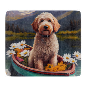Goldendoodle on a Paddle: A Scenic Adventure Cutting Board