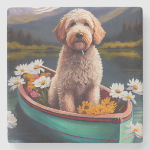 Goldendoodle on a Paddle: A Scenic Adventure Stone Coaster