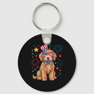 Goldendoodle Patriotic 4th Of July Golden Doodle D Keychain
