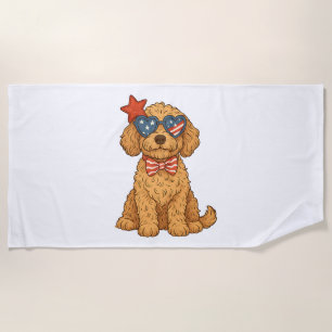 Goldendoodle Patriotic Clipart Beach Towel
