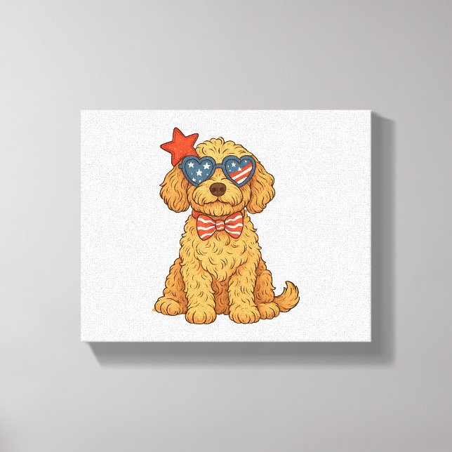Goldendoodle Patriotic Clipart Canvas Print (Front)