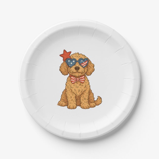 Goldendoodle Patriotic Clipart Paper Plate (Front)
