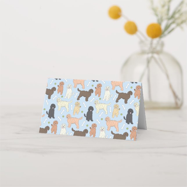 goldendoodle pattern in blue place card (Front)