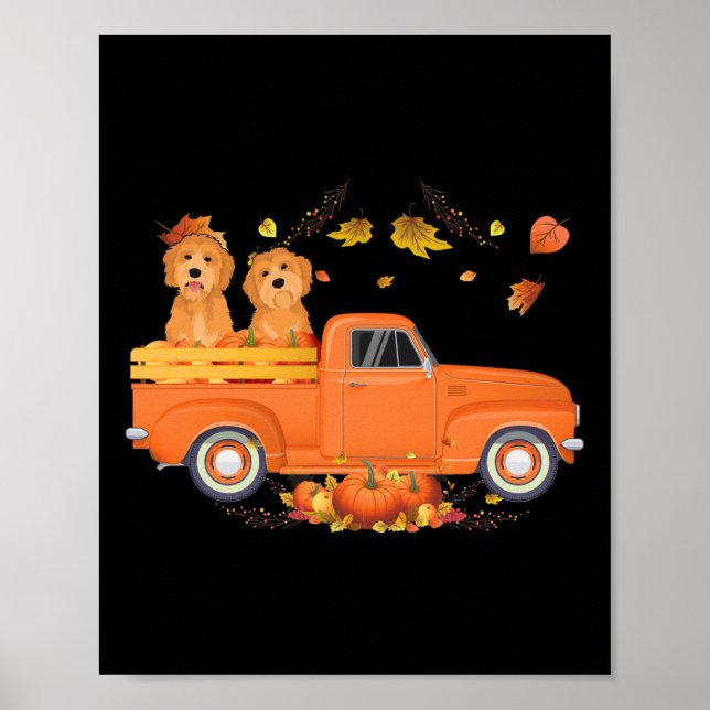 Goldendoodle Pumpkin Truck Fall Leaf Thanksgiving  Poster (Front)