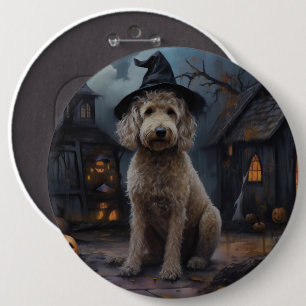 Goldendoodle Pumpkins Halloween Scary 6 Inch Round Button