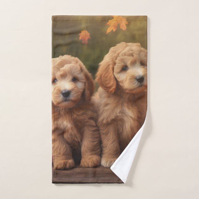 Goldendoodle Puppy Autumn Delight Pumpkin  Bath Towel Set (Hand Towel)