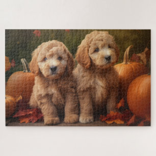 Goldendoodle Puppy Autumn Delight Pumpkin Jigsaw Puzzle