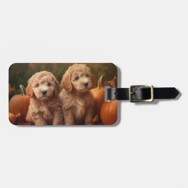Goldendoodle Puppy Autumn Delight Pumpkin  Luggage Tag (Front Horizontal)