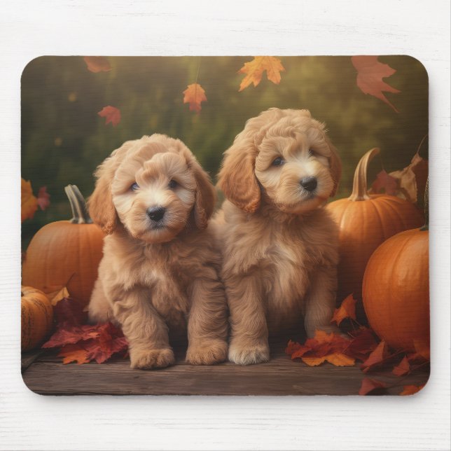 Goldendoodle Puppy Autumn Delight Pumpkin  Mouse Pad (Front)