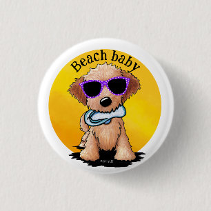 Goldendoodle Puppy Beach 1 Inch Round Button