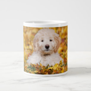 Goldendoodle Puppy In Fall Leaves Large Coffee Mug