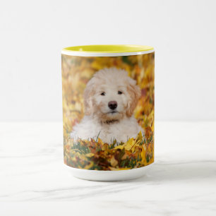 Goldendoodle Puppy In Fall Leaves Mug